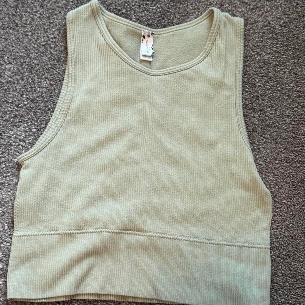 Wishlist Boutique Light Green Ribbed Crop Top Sleeveless High Neck Large